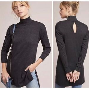 Vanessa Virginia Anthropologie Women's Mock Neck Metallic Tunic Top Blac…
